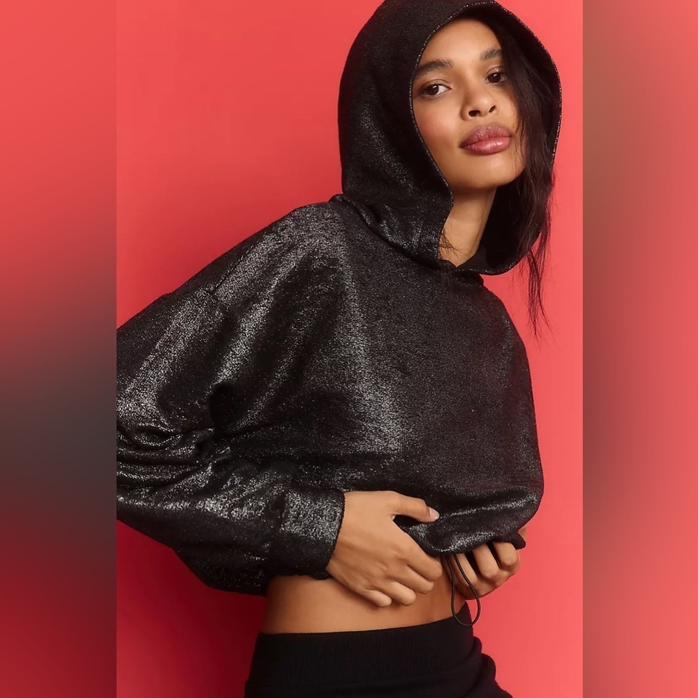 Athropologie Pilcro Foil Metallic Hoodie Oversized Cropped Size Small